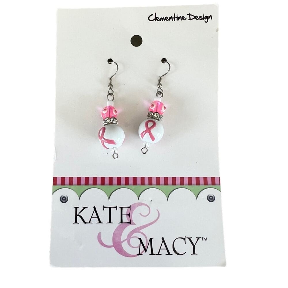 Clementine Design Kate & Macy Think Pink Breast Cancer Earrings Painted Glass